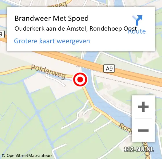 Locatie op kaart van de 112 melding: Brandweer Met Spoed Naar Ouderkerk aan de Amstel, Rondehoep Oost op 26 mei 2017 19:03