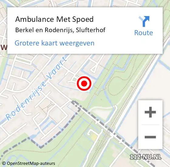 Locatie op kaart van de 112 melding: Ambulance Met Spoed Naar Berkel en Rodenrijs, Slufterhof op 26 mei 2017 22:26