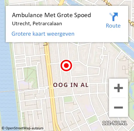 Locatie op kaart van de 112 melding: Ambulance Met Grote Spoed Naar Utrecht, Petrarcalaan op 26 mei 2017 22:43