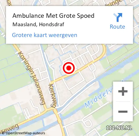 Locatie op kaart van de 112 melding: Ambulance Met Grote Spoed Naar Maasland, Hondsdraf op 27 mei 2017 01:17