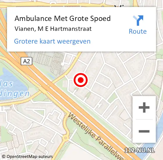 Locatie op kaart van de 112 melding: Ambulance Met Grote Spoed Naar Vianen, M E Hartmanstraat op 27 mei 2017 04:10