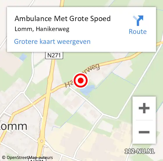 Locatie op kaart van de 112 melding: Ambulance Met Grote Spoed Naar Lomm, Hanikerweg op 27 mei 2017 04:28