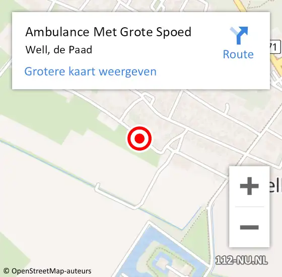 Locatie op kaart van de 112 melding: Ambulance Met Grote Spoed Naar Well, de Paad op 21 januari 2014 19:27