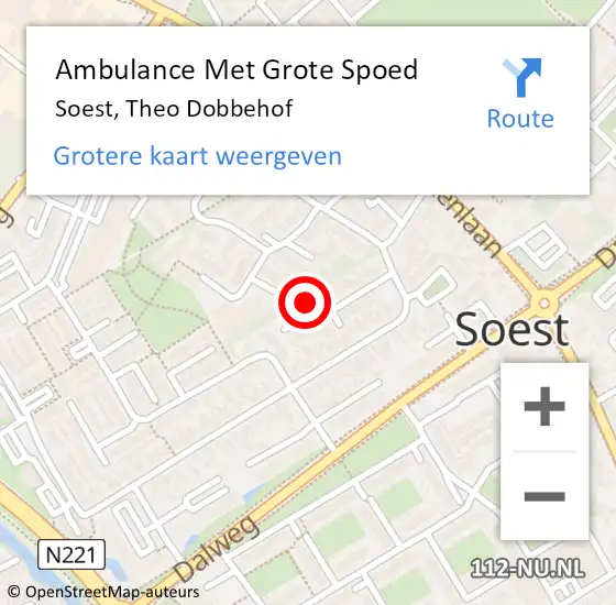 Locatie op kaart van de 112 melding: Ambulance Met Grote Spoed Naar Soest, Theo Dobbehof op 27 mei 2017 07:07