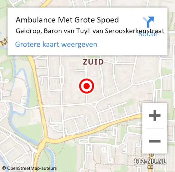 Locatie op kaart van de 112 melding: Ambulance Met Grote Spoed Naar Geldrop, Baron van Tuyll van Serooskerkenstraat op 27 mei 2017 08:02