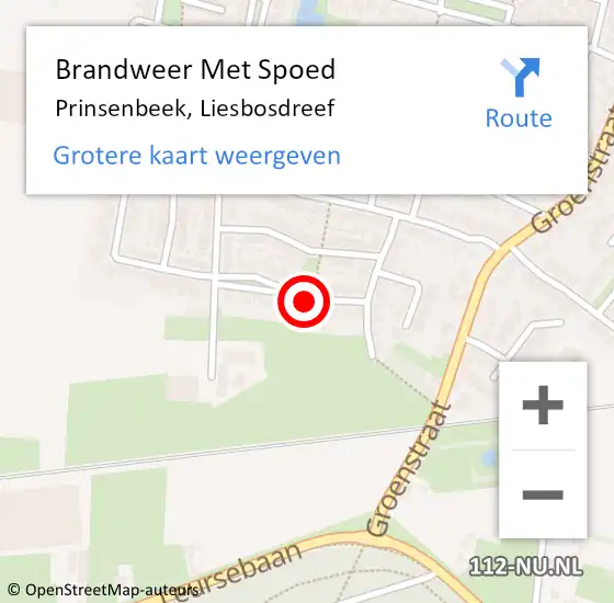 Locatie op kaart van de 112 melding: Brandweer Met Spoed Naar Prinsenbeek, Liesbosdreef op 27 mei 2017 08:08