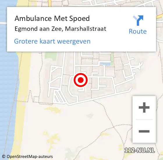 Locatie op kaart van de 112 melding: Ambulance Met Spoed Naar Egmond aan Zee, Marshallstraat op 27 mei 2017 10:19