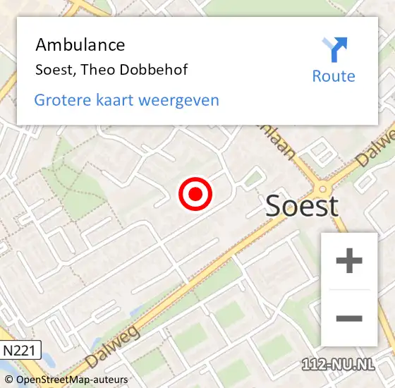 Locatie op kaart van de 112 melding: Ambulance Soest, Theo Dobbehof op 27 mei 2017 10:53