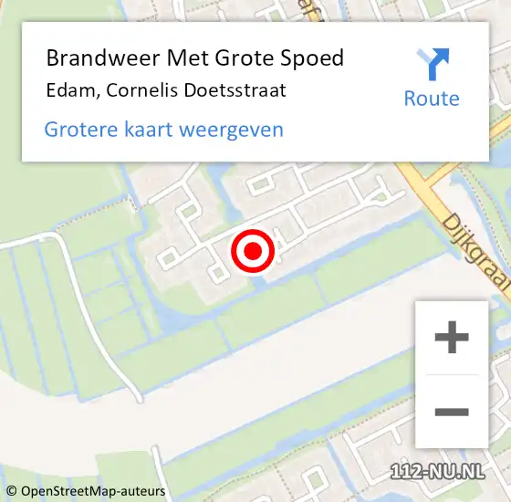 Locatie op kaart van de 112 melding: Brandweer Met Grote Spoed Naar Edam, Cornelis Doetsstraat op 27 mei 2017 10:59