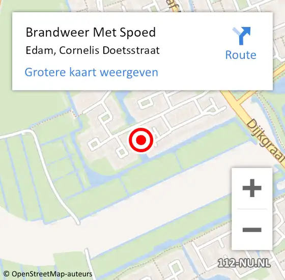 Locatie op kaart van de 112 melding: Brandweer Met Spoed Naar Edam, Cornelis Doetsstraat op 27 mei 2017 11:52