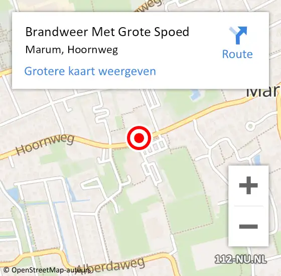 Locatie op kaart van de 112 melding: Brandweer Met Grote Spoed Naar Marum, Hoornweg op 27 mei 2017 12:11