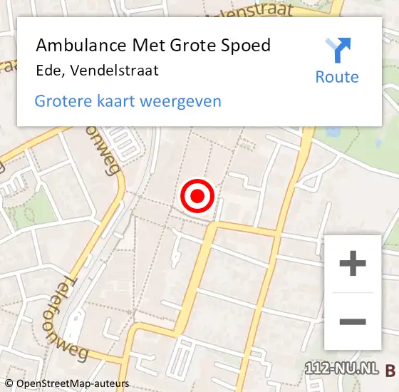 Locatie op kaart van de 112 melding: Ambulance Met Grote Spoed Naar Ede, Vendelstraat op 27 mei 2017 12:53