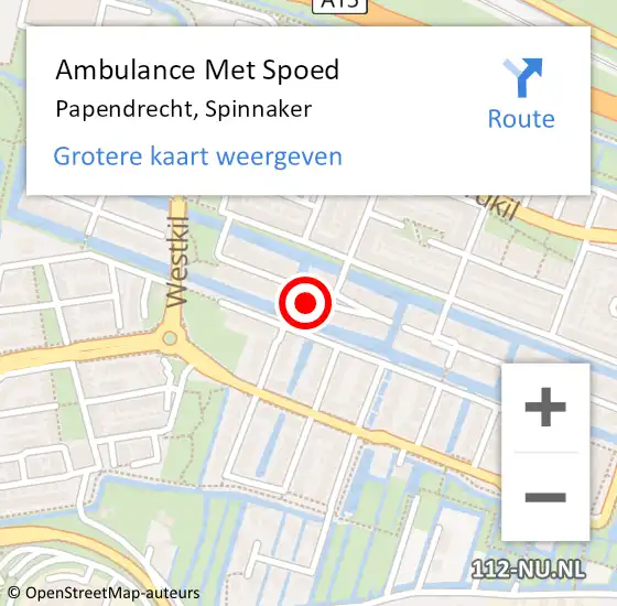 Locatie op kaart van de 112 melding: Ambulance Met Spoed Naar Papendrecht, Spinnaker op 27 mei 2017 16:04