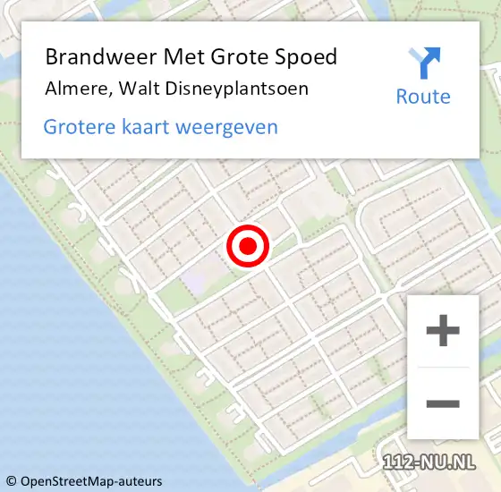 Locatie op kaart van de 112 melding: Brandweer Met Grote Spoed Naar Almere, Walt Disneyplantsoen op 27 mei 2017 16:15