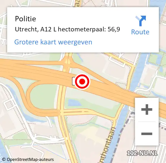 Locatie op kaart van de 112 melding: Politie Utrecht, A12 L hectometerpaal: 62,5 op 27 mei 2017 16:18