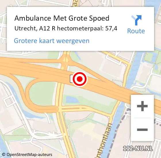 Locatie op kaart van de 112 melding: Ambulance Met Grote Spoed Naar Utrecht, A12 R hectometerpaal: 62,4 op 27 mei 2017 16:19