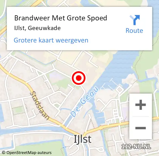 Locatie op kaart van de 112 melding: Brandweer Met Grote Spoed Naar IJlst, Geeuwkade op 27 mei 2017 17:30