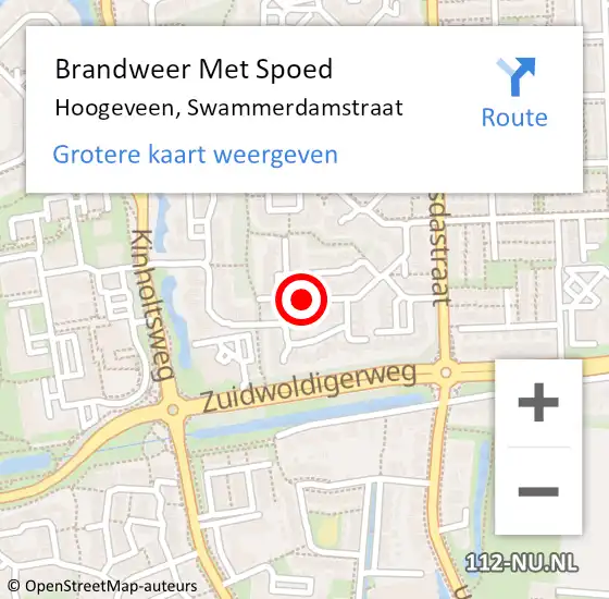 Locatie op kaart van de 112 melding: Brandweer Met Spoed Naar Hoogeveen, Swammerdamstraat op 27 mei 2017 18:40