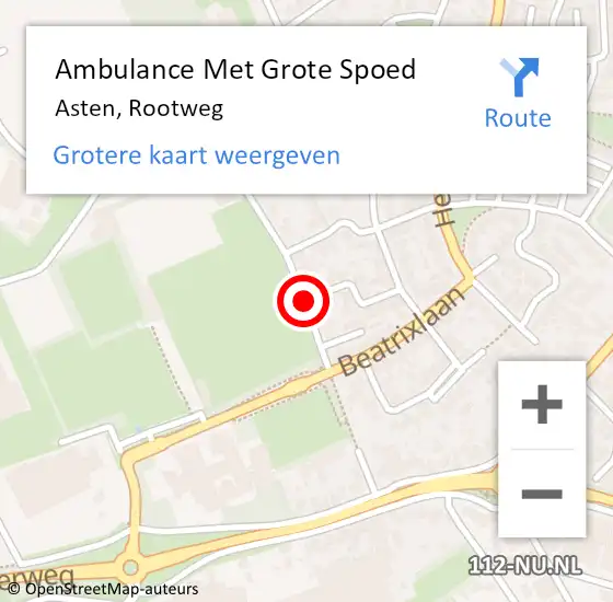 Locatie op kaart van de 112 melding: Ambulance Met Grote Spoed Naar Asten, Rootweg op 27 mei 2017 19:27