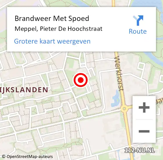 Locatie op kaart van de 112 melding: Brandweer Met Spoed Naar Meppel, Pieter De Hoochstraat op 27 mei 2017 19:31