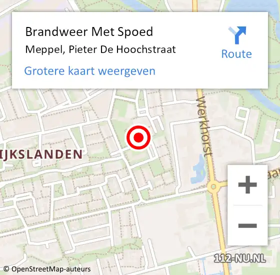 Locatie op kaart van de 112 melding: Brandweer Met Spoed Naar Meppel, Pieter De Hoochstraat op 27 mei 2017 19:47