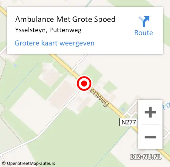 Locatie op kaart van de 112 melding: Ambulance Met Grote Spoed Naar Ysselsteyn, Puttenweg op 27 mei 2017 21:16