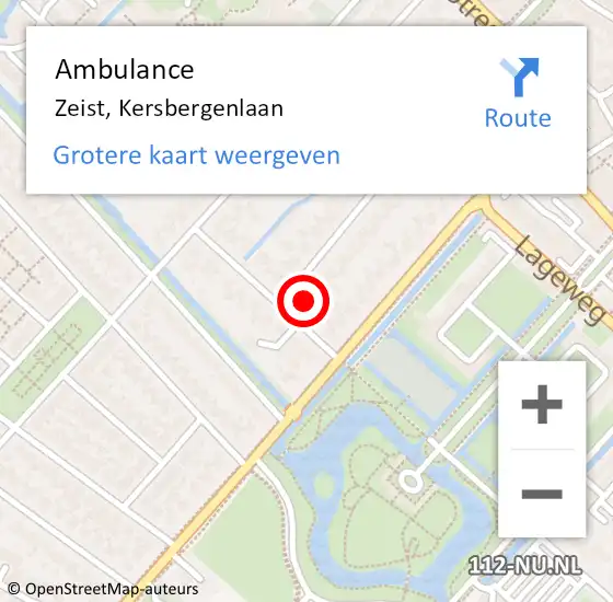 Locatie op kaart van de 112 melding: Ambulance Zeist, Kersbergenlaan op 27 mei 2017 21:43