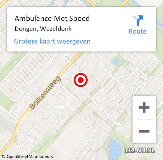 Locatie op kaart van de 112 melding: Ambulance Met Spoed Naar Dongen, Wezeldonk op 27 mei 2017 21:50