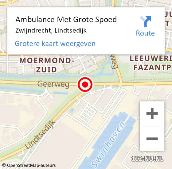 Locatie op kaart van de 112 melding: Ambulance Met Grote Spoed Naar Zwijndrecht, Lindtsedijk op 27 mei 2017 22:03