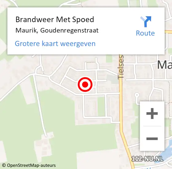 Locatie op kaart van de 112 melding: Brandweer Met Spoed Naar Maurik, Goudenregenstraat op 27 mei 2017 23:08