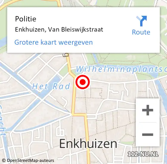 Locatie op kaart van de 112 melding: Politie Enkhuizen, Van Bleiswijkstraat op 28 mei 2017 00:20