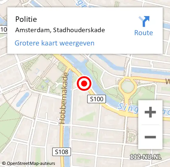 Locatie op kaart van de 112 melding: Politie Amsterdam, Stadhouderskade op 28 mei 2017 02:03