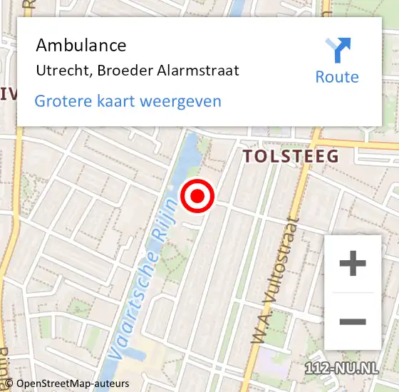 Locatie op kaart van de 112 melding: Ambulance Utrecht, Broeder Alarmstraat op 28 mei 2017 02:41