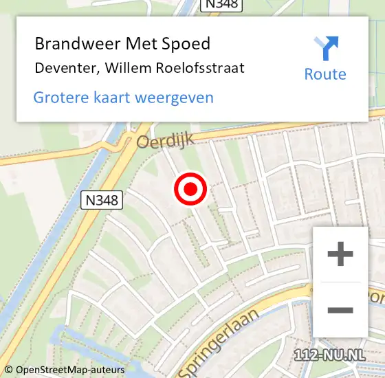 Locatie op kaart van de 112 melding: Brandweer Met Spoed Naar Deventer, Willem Roelofsstraat op 28 mei 2017 02:41