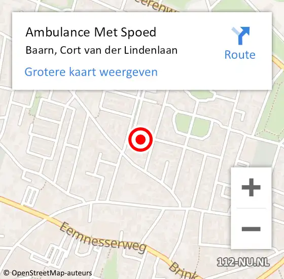 Locatie op kaart van de 112 melding: Ambulance Met Spoed Naar Baarn, Cort van der Lindenlaan op 28 mei 2017 07:05