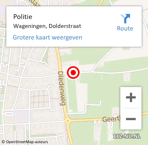 Locatie op kaart van de 112 melding: Politie Wageningen, Dolderstraat op 28 mei 2017 10:14