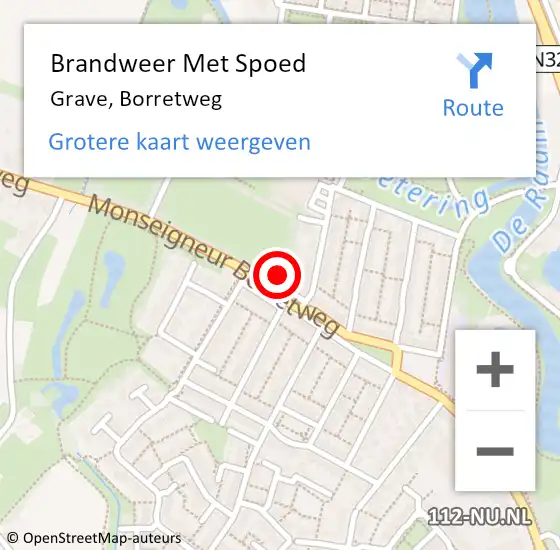 Locatie op kaart van de 112 melding: Brandweer Met Spoed Naar Grave, Borretweg op 28 mei 2017 10:56