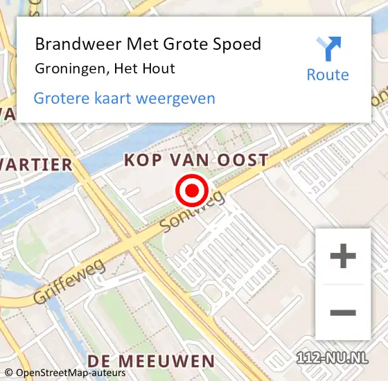 Locatie op kaart van de 112 melding: Brandweer Met Grote Spoed Naar Groningen, Het Hout op 28 mei 2017 11:15