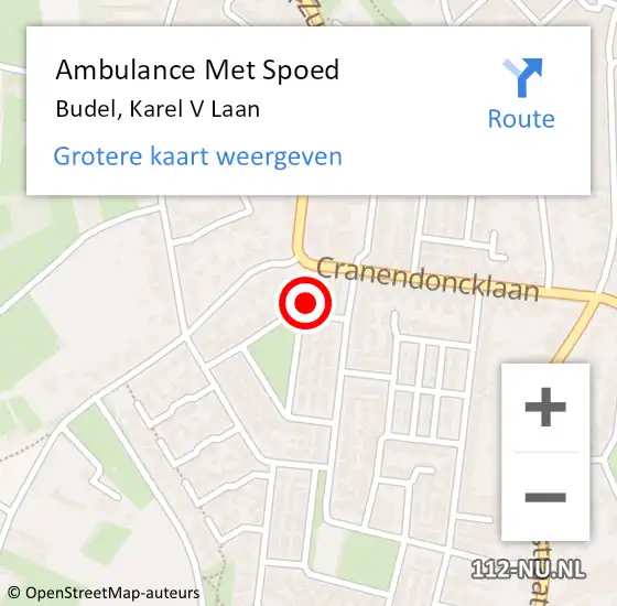 Locatie op kaart van de 112 melding: Ambulance Met Spoed Naar Budel, Karel V Laan op 28 mei 2017 11:17