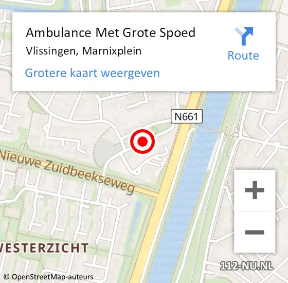 Locatie op kaart van de 112 melding: Ambulance Met Grote Spoed Naar Vlissingen, Marnixplein op 28 mei 2017 11:22