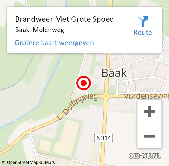 Locatie op kaart van de 112 melding: Brandweer Met Grote Spoed Naar Baak, Molenweg op 28 mei 2017 11:56