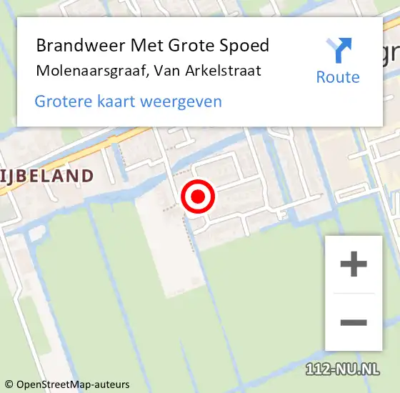 Locatie op kaart van de 112 melding: Brandweer Met Grote Spoed Naar Molenaarsgraaf, Van Arkelstraat op 28 mei 2017 12:41