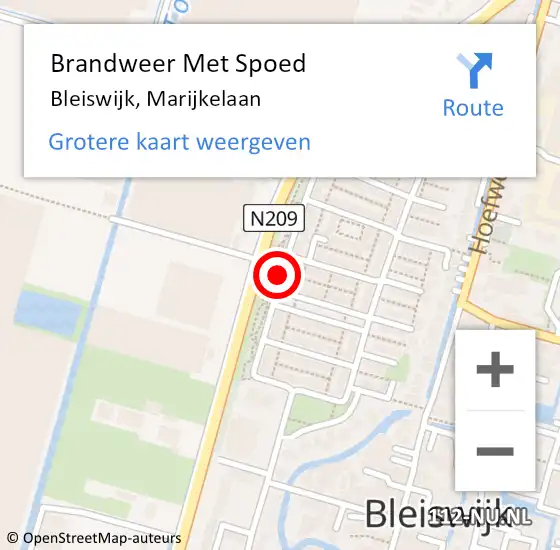 Locatie op kaart van de 112 melding: Brandweer Met Spoed Naar Bleiswijk, Marijkelaan op 28 mei 2017 13:31