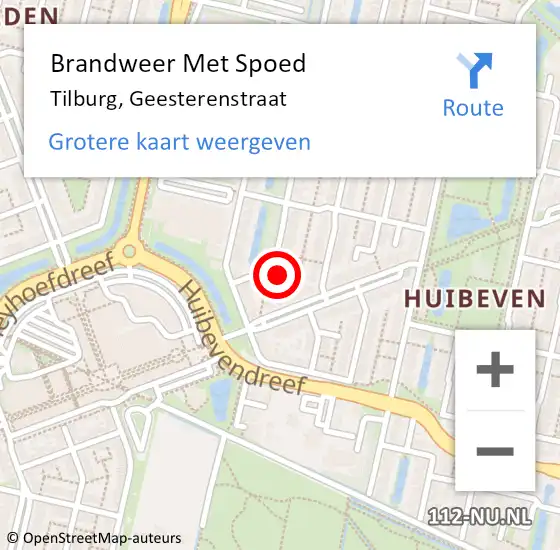 Locatie op kaart van de 112 melding: Brandweer Met Spoed Naar Tilburg, Geesterenstraat op 28 mei 2017 15:04