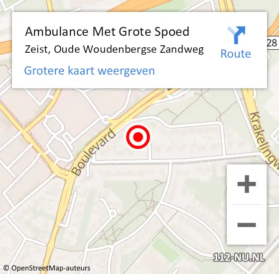 Locatie op kaart van de 112 melding: Ambulance Met Grote Spoed Naar Zeist, Oude Woudenbergse Zandweg op 28 mei 2017 16:37