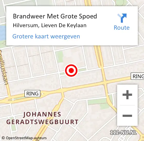 Locatie op kaart van de 112 melding: Brandweer Met Grote Spoed Naar Hilversum, Lieven De Keylaan op 28 mei 2017 17:55