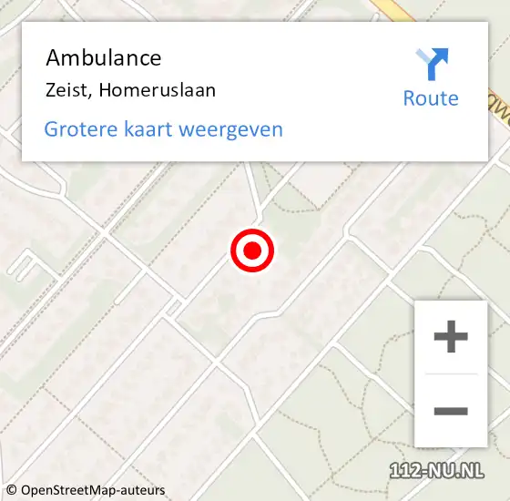Locatie op kaart van de 112 melding: Ambulance Zeist, Homeruslaan op 28 mei 2017 19:35