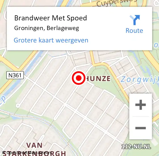 Locatie op kaart van de 112 melding: Brandweer Met Spoed Naar Groningen, Berlageweg op 28 mei 2017 19:36