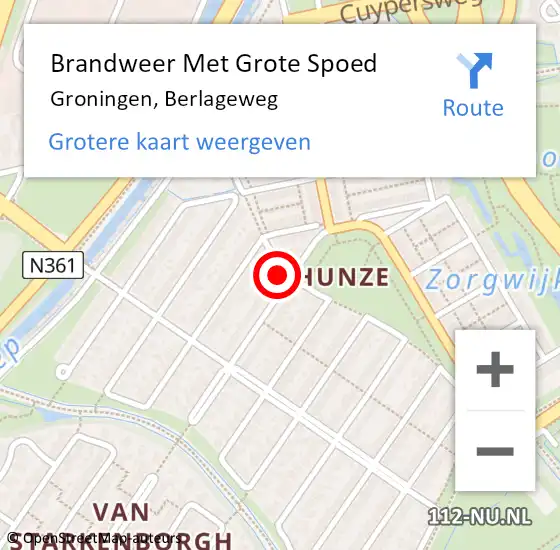 Locatie op kaart van de 112 melding: Brandweer Met Grote Spoed Naar Groningen, Berlageweg op 28 mei 2017 20:02