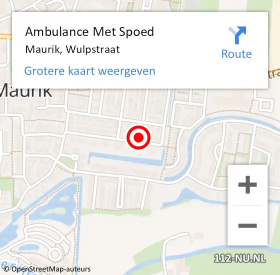 Locatie op kaart van de 112 melding: Ambulance Met Spoed Naar Maurik, Wulpstraat op 28 mei 2017 20:20